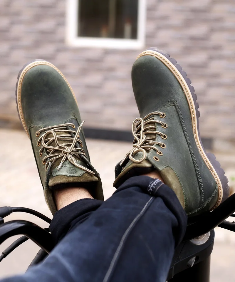 Bacca Bucci Olive Bullet Splash Proof Leather Boots for Biking & Hiking for Men | Best Price UAE